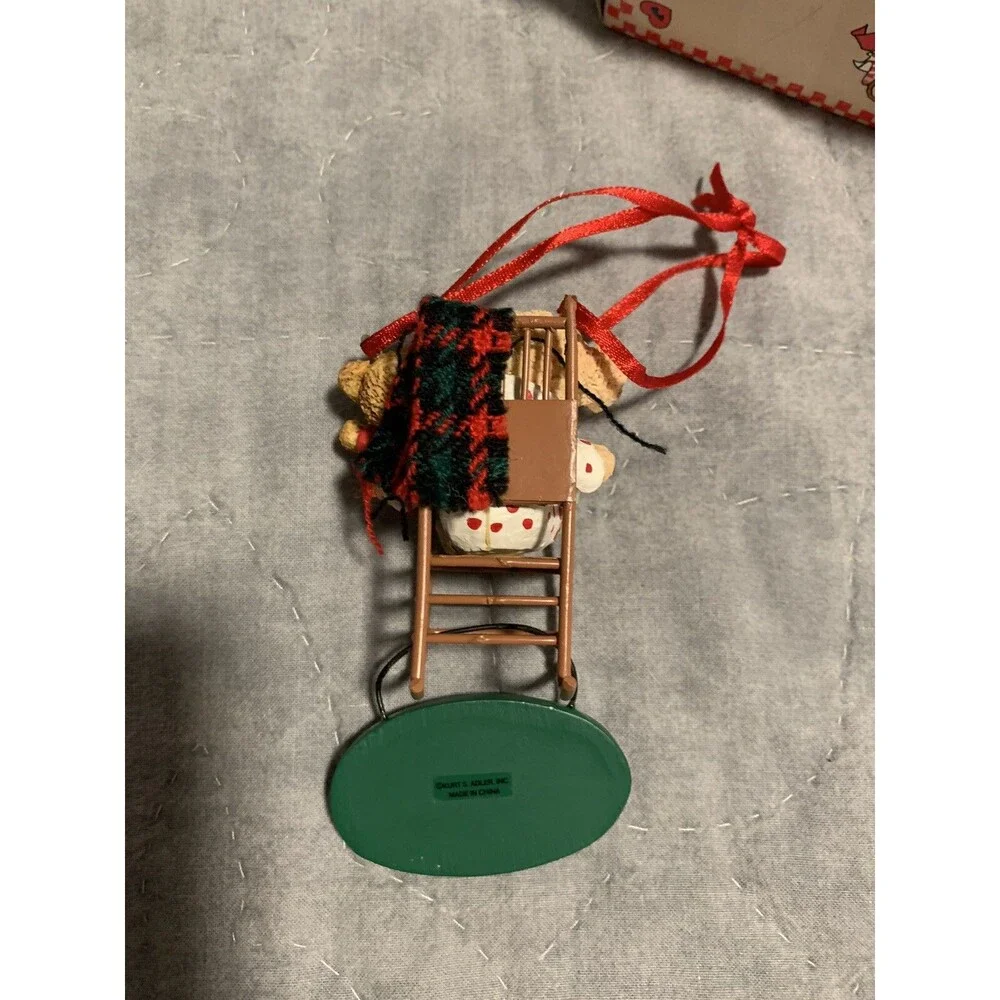 Vtg Ornament Merry Christmas Grandma & Grandpa Kurt S. Adler Rocking Chair Bear